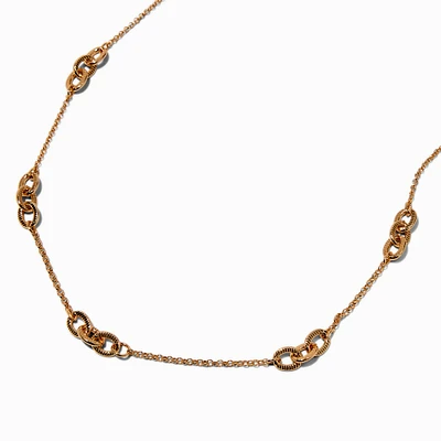 Gold-tone Triple Chain Link Long Necklace