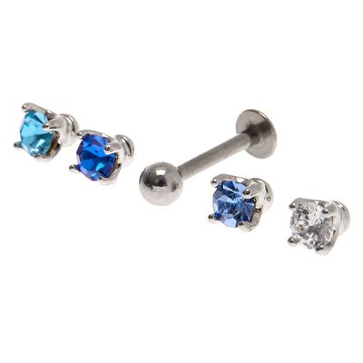 Silver Multi Crystal Changeable Tragus Flat Back Earrings - 5 Pack
