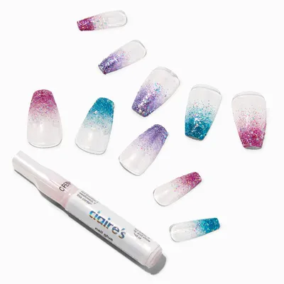 Glitter Tip Squareletto Vegan Faux Nail Set - 24 Pack