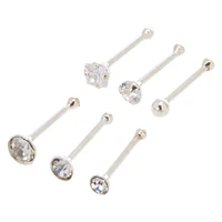 Sterling Silver Crystal Mixed 22G Nose Studs - 6 Pack