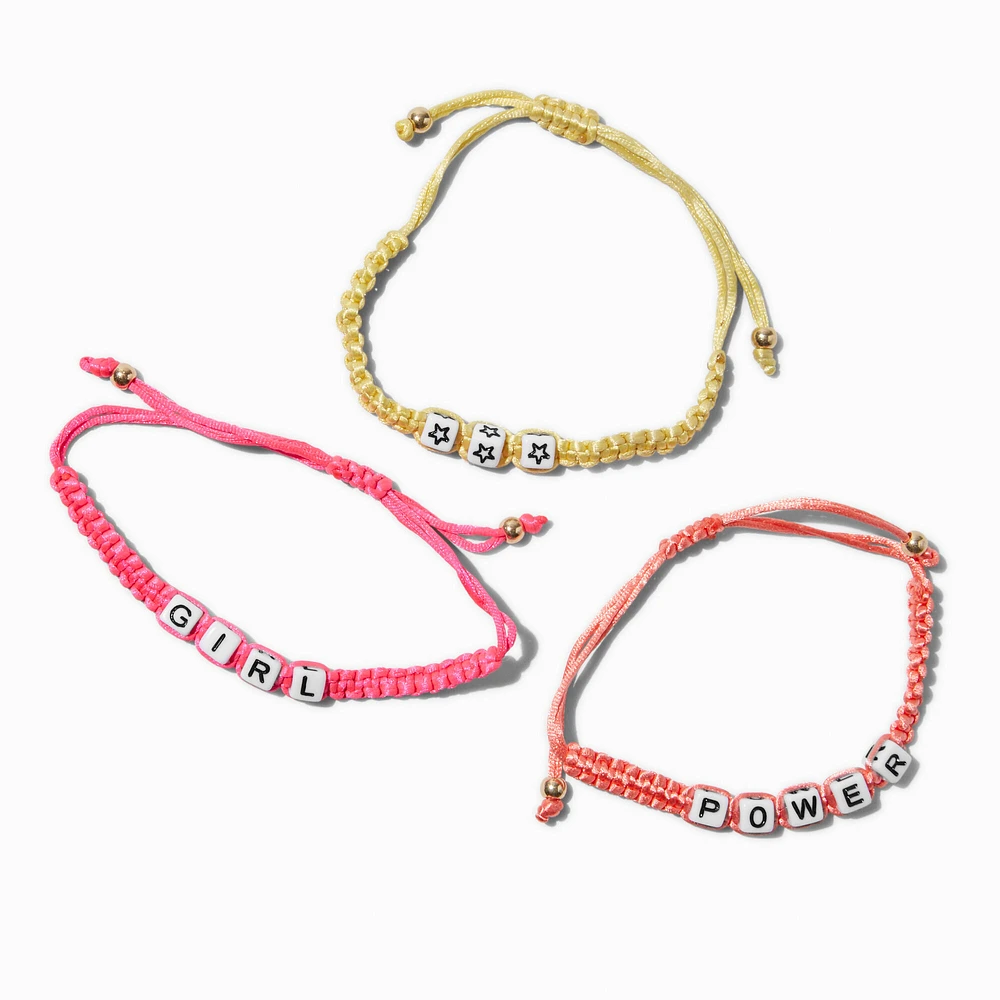 Claire's Club Rainbow Girl Power Adjustable Braided Bracelets - 3 Pack