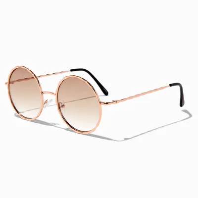 Rose Gold Beveled Edge Round Sunglasses