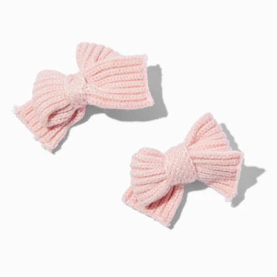 Claire's Club Pink Knit Hair Bow Clips - 2 Pack