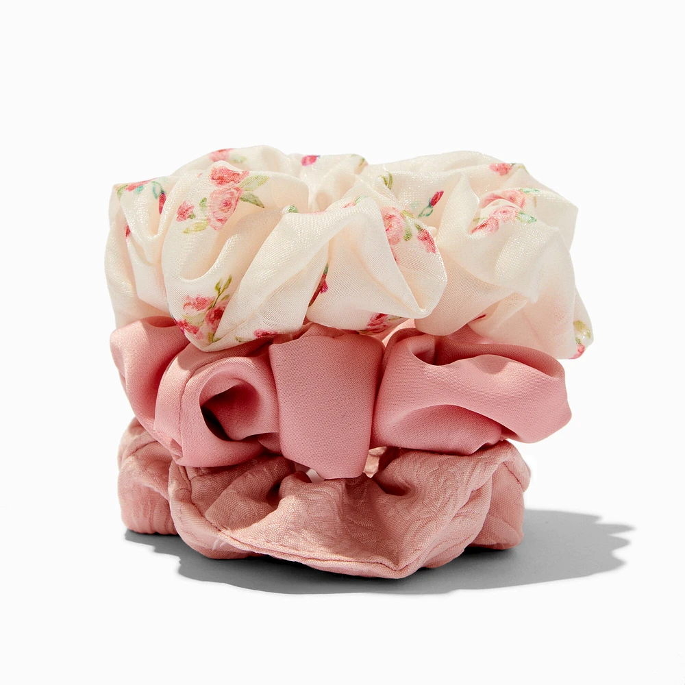 Pink Floral Organza Hair Scrunchies - 3 Pack