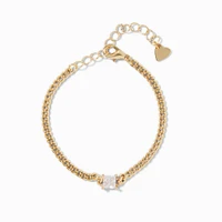 C LUXE by Claire's 18k Yellow Gold Plated Cubic Zirconia Curb Chain Bracelet