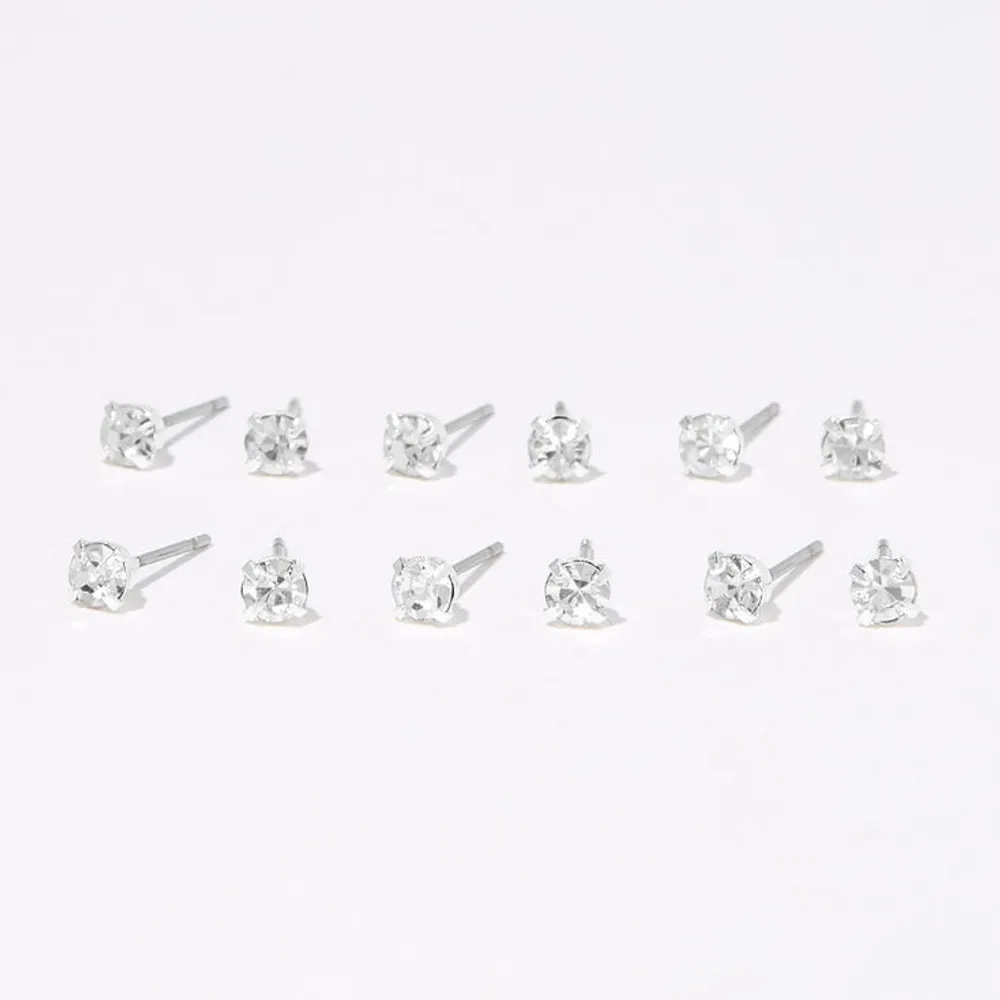 4MM Crystal Stud Earrings - 6 Pack