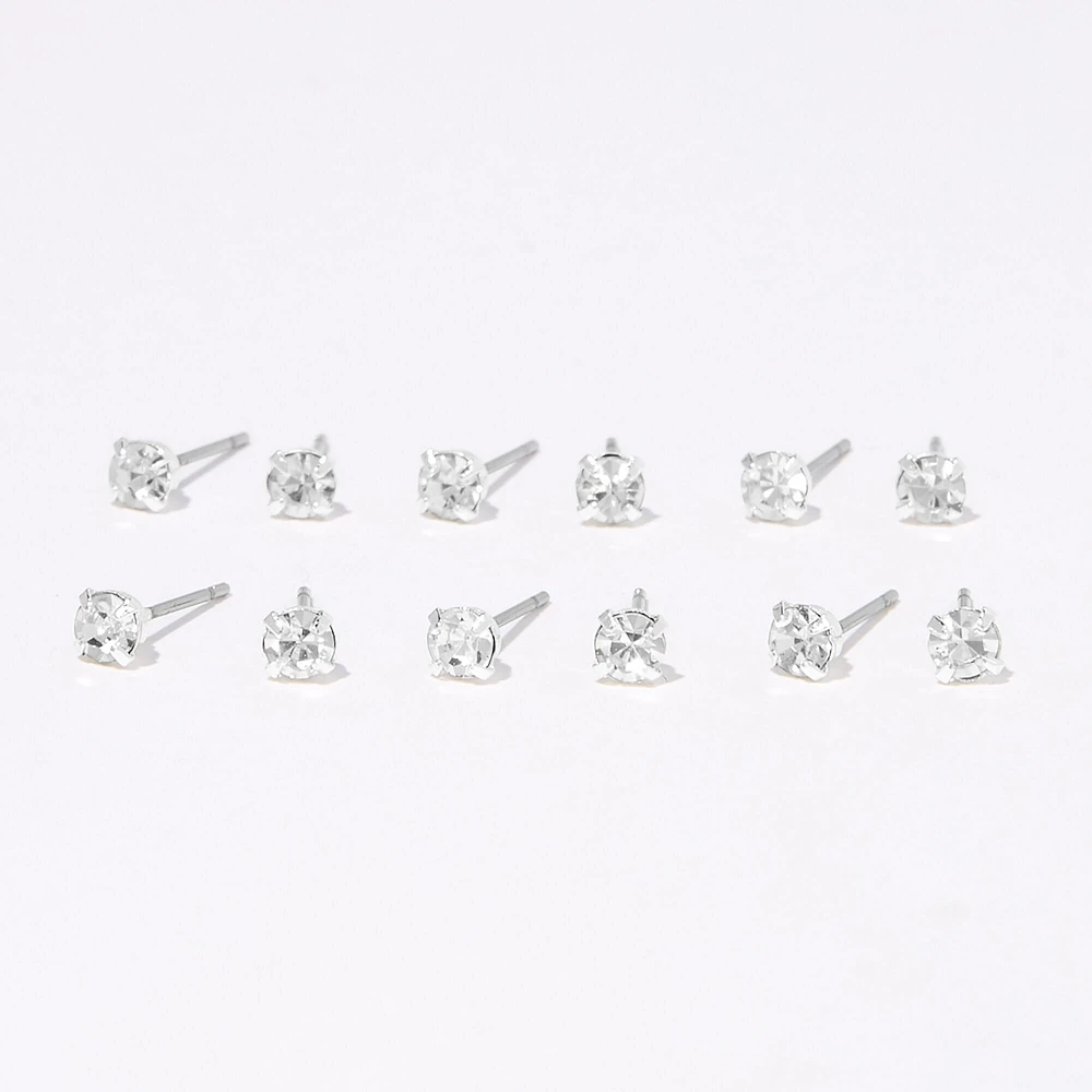 4MM Crystal Stud Earrings - 6 Pack