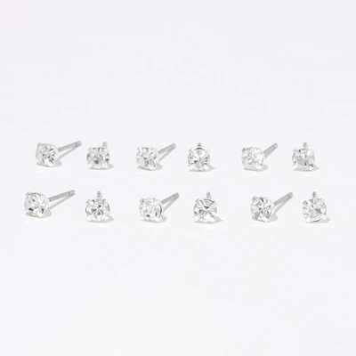 4MM Crystal Stud Earrings - 6 Pack