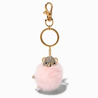 Crystal Bear Pink Pom Pom Keychain