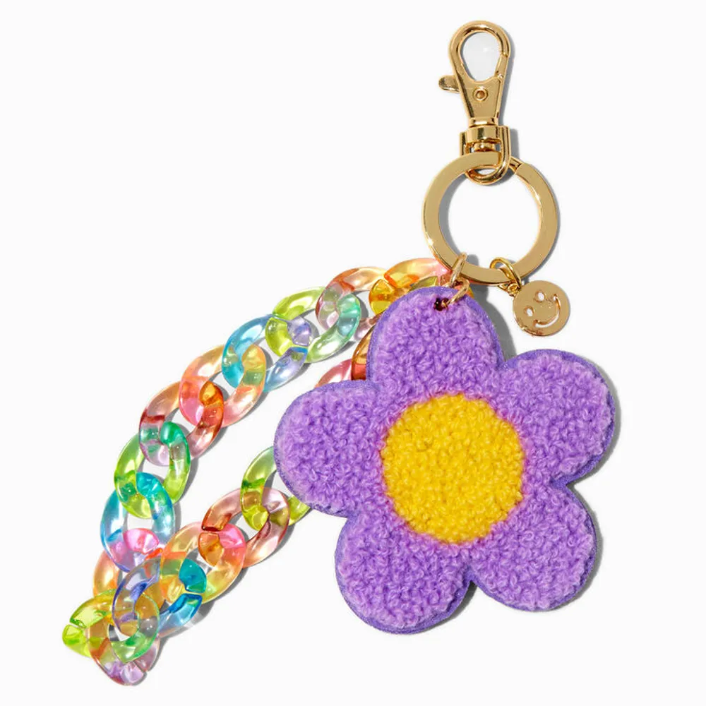 Purple Chenille Daisy Wristlet Keychain