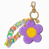 Purple Chenille Daisy Wristlet Keychain