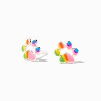 Sterling Silver Tie Dye Paw Print Stud Earrings