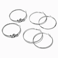 Silver-tone Snake Twisted Hoop Earrings - 3 Pack