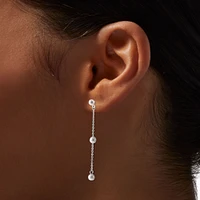 Silver-tone Pearl Station 2" Linear Drop Earrings