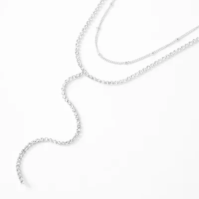 Silver Ball Chain Y-Neck Multi Strand Necklace