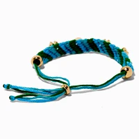 Gold-tone Charm Blue & Green Woven Bolo Bracelet