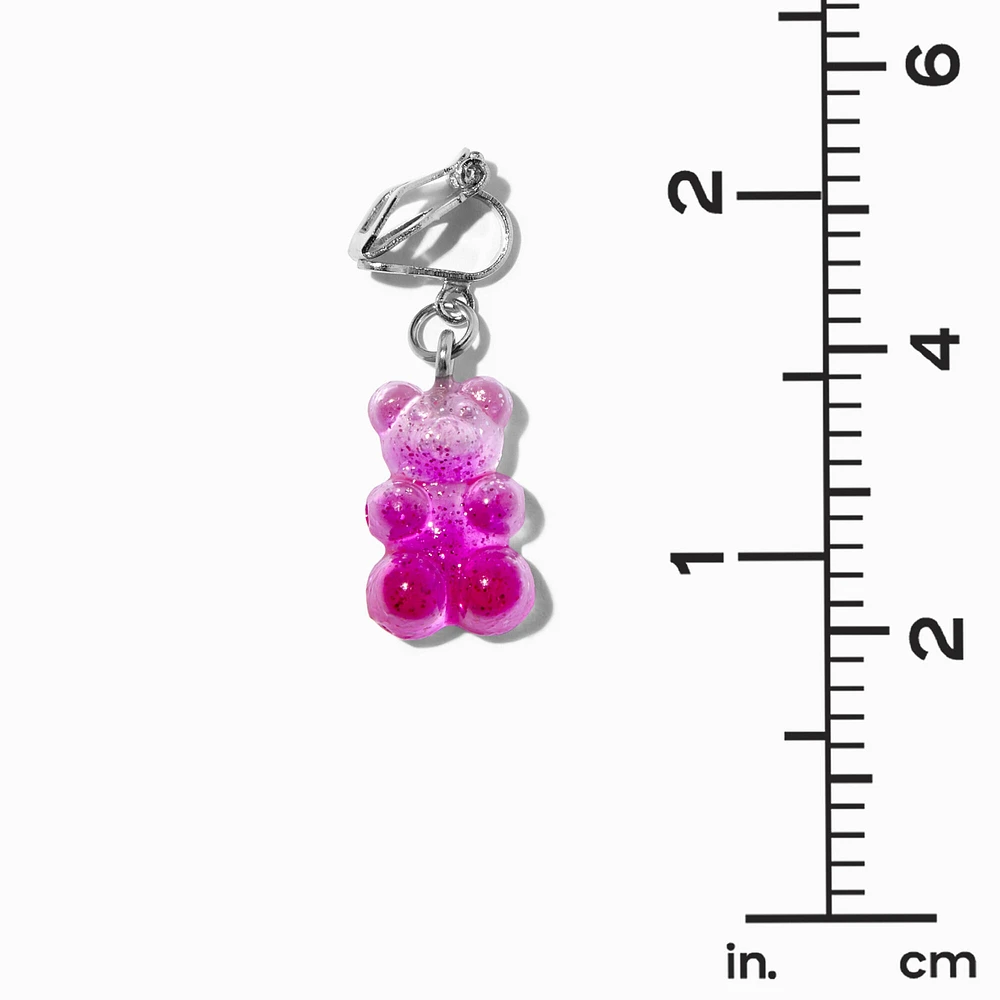 Pink Ombré Glitter Gummy Bears® 0.75" Clip-On Drop Earrings