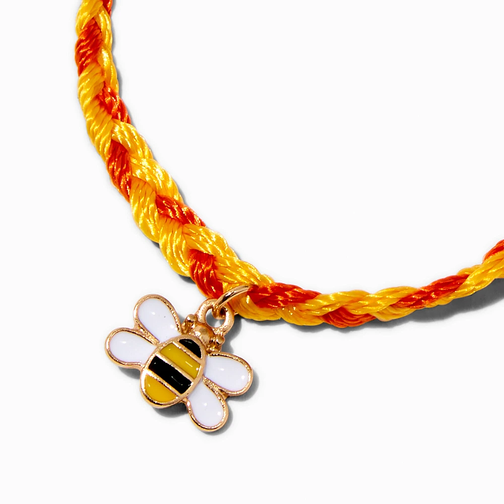 Orange & Yellow Bee Braided Adjustable Bracelet