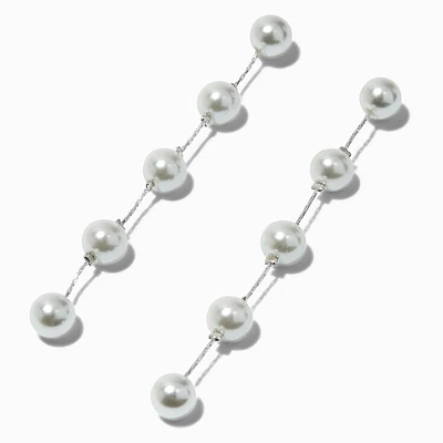 Silver-tone Pearl Column 3.5" Drop Earrings