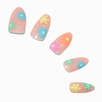 Multicolored Daisy Long Almond Vegan Faux Nail Set - 24 Pack