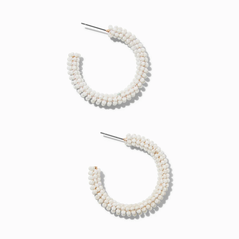 White Beaded Hoop Earrings