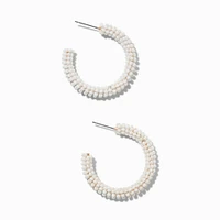 White Beaded Hoop Earrings