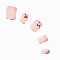 Pink French Tip Cherry Gem Square Vegan Faux Nail Set - 24 Pack