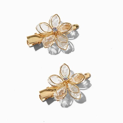 Claire's Club Gem Flower Gold-tone Hair Clips - 2 Pack