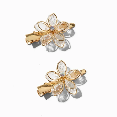 Claire's Club Gem Flower Gold-tone Hair Clips - 2 Pack