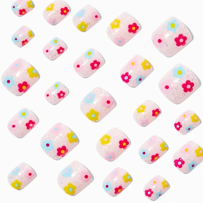 Multicolored Daisy Square Press On Faux Nail Set - 24 Pack