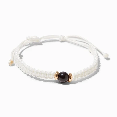 Black Pearl Woven Adjustable Bracelet - White