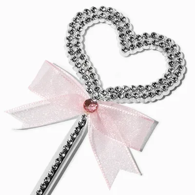 Claire's Club Pink Bow Silver Heart Wand