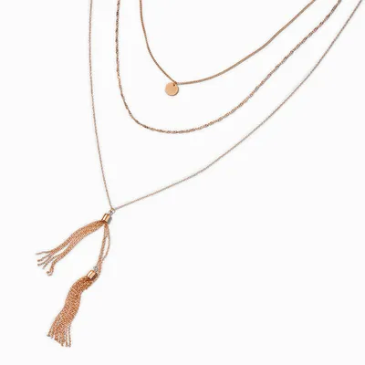 Gold-tone Tassel Bolo Disc Extended Length Multi-Strand Necklace