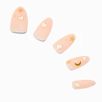 White Heart Stars Long Almond Vegan Faux Nail Set - 24 Pack