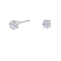 Silver Cubic Zirconia Square Stud Earrings - 3MM