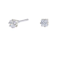 Silver-tone Cubic Zirconia 3MM Square Stud Earrings