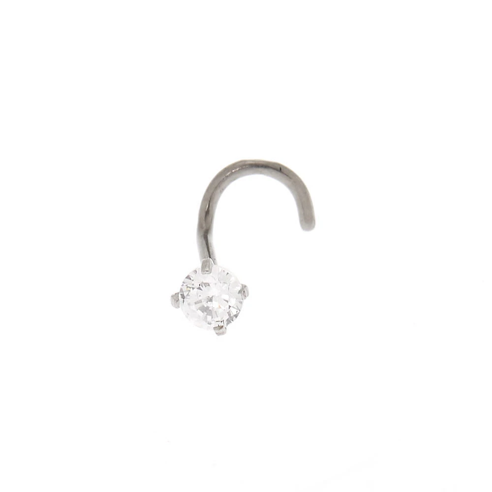 Silver-tone Titanium Cubic Zirconia 20G Nose Stud