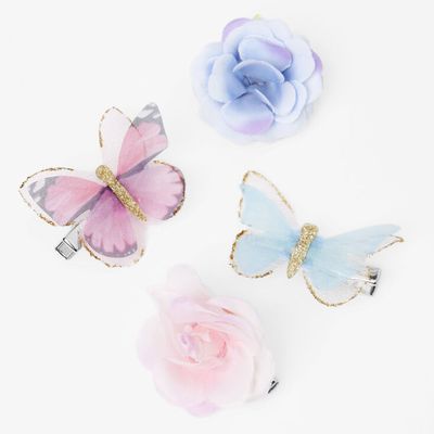 Claire's Club Flower Butterfly Hair Barrettes - 4 Pack