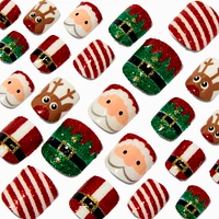 Elf, Santa Claus & Reindeer Glitter Square Press On Faux Nail Set - 24 Pack