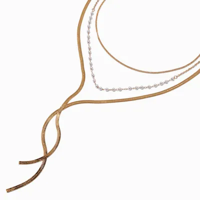 Gold-tone Pearl Multi-Strand Chain Necklace