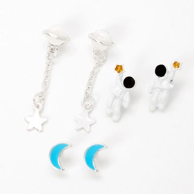Astronaut Star Moon Stud & Drop Earrings - 3 Pack