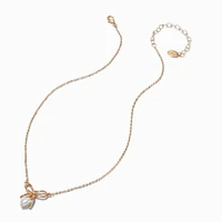 Gold-tone Bow & Heart Pearl Pendant Necklace