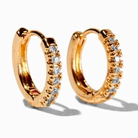 Gold-tone Cubic Zirconia 10mm Stacked Huggie Hoop Earrings