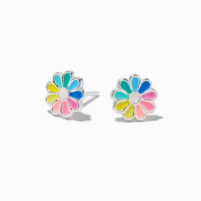 C LUXE by Claire's Sterling Silver Enamel Rainbow Flower Stud Earrings
