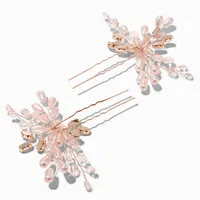 Rose Gold Crystal Spray Floral Hair Pins - 2 Pack