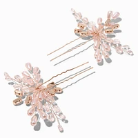 Rose Gold Crystal Spray Floral Hair Pins - 2 Pack