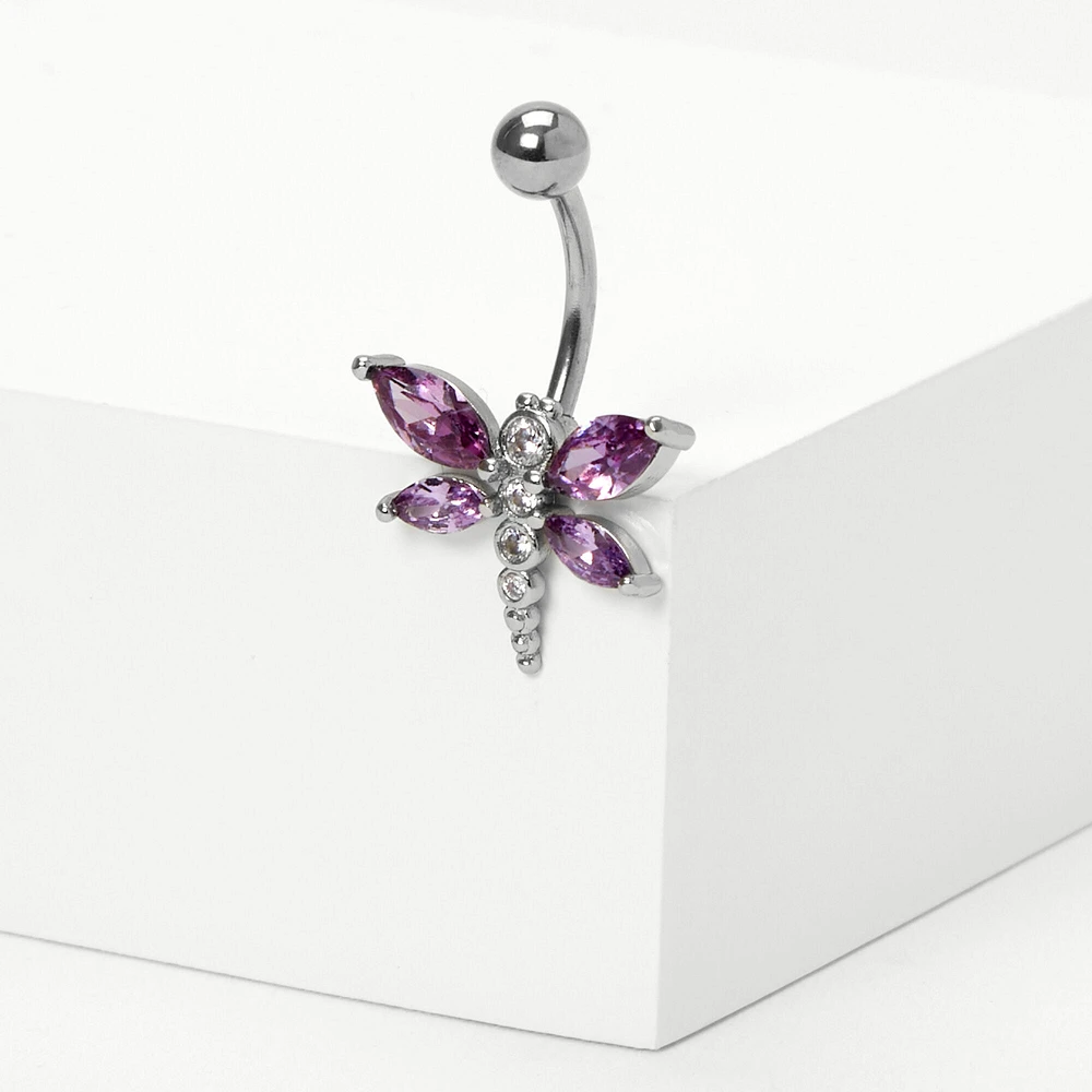 Silver 14G Crystal Dragonfly Belly Ring