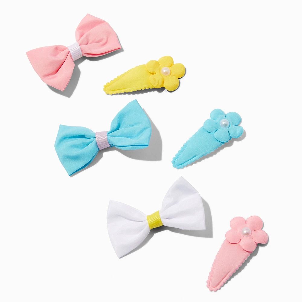 Claire's Club Daisy & Bow Mixed Snap Hair Clips - 6 Pack