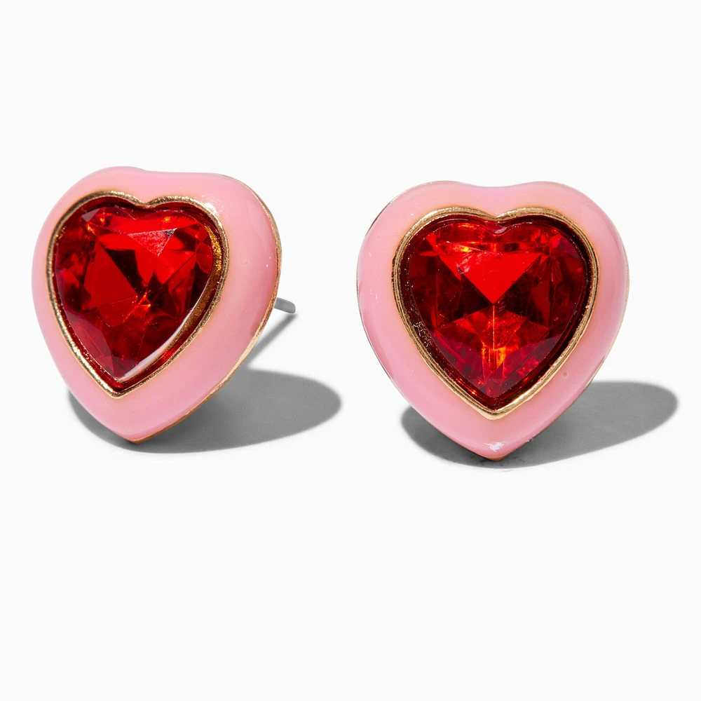 Crystal Red Heart Stud Earrings