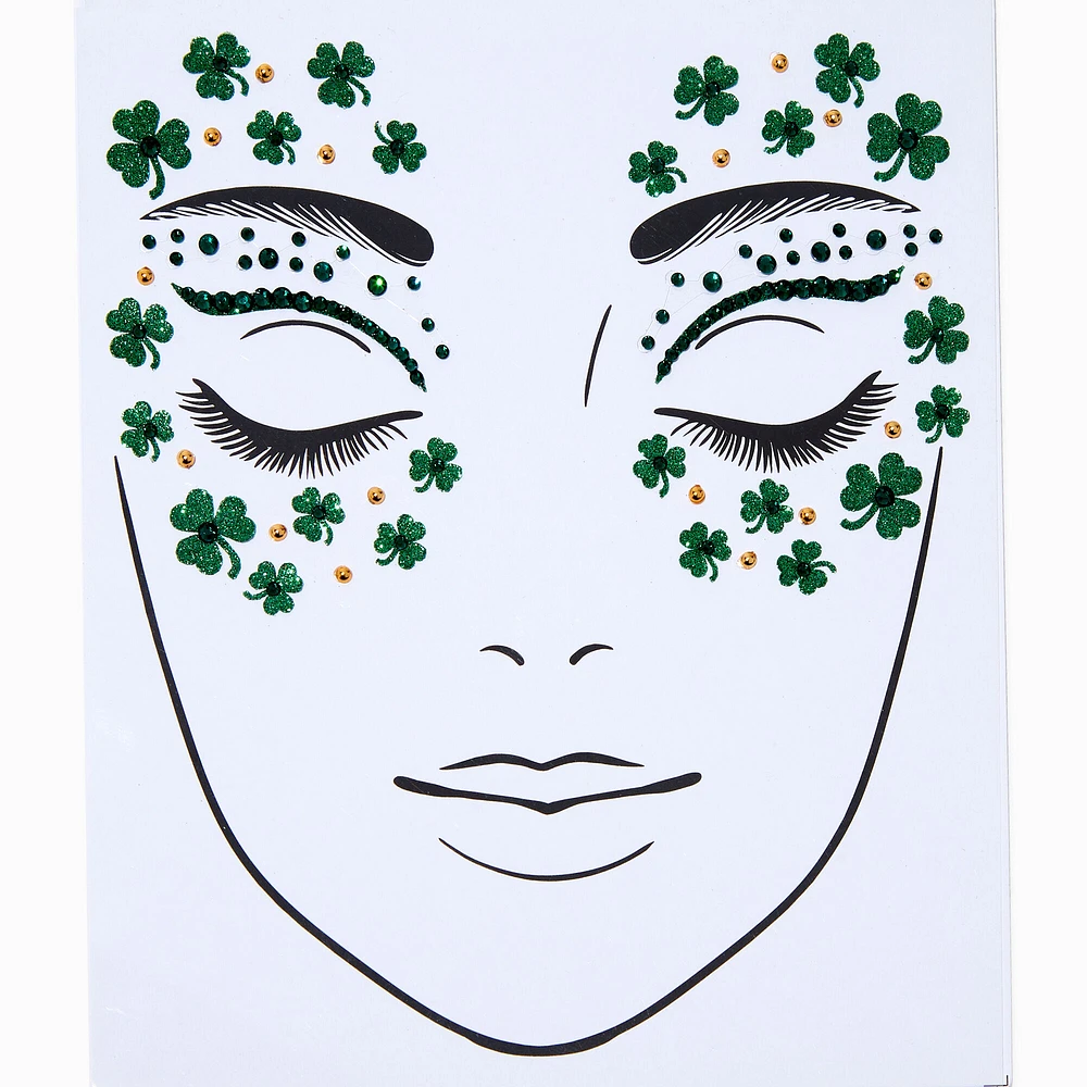 St. Patrick's Day Shamrocks & Gemstones Face Stickers